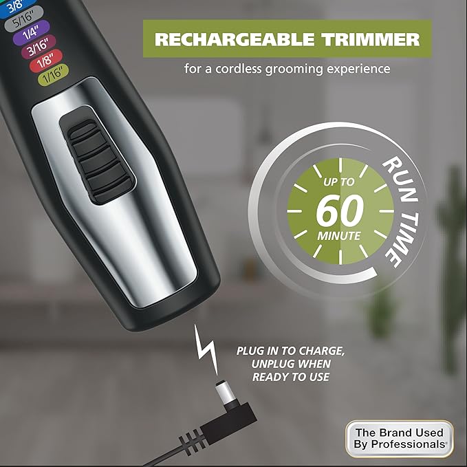 Wahl Color Pro All in One Rechargeable Cordless Color Coded Beard Trimmer with Detail Eyebrow Trimmer and Rotary Nose Hair Trimmer for Men- Model 3025945