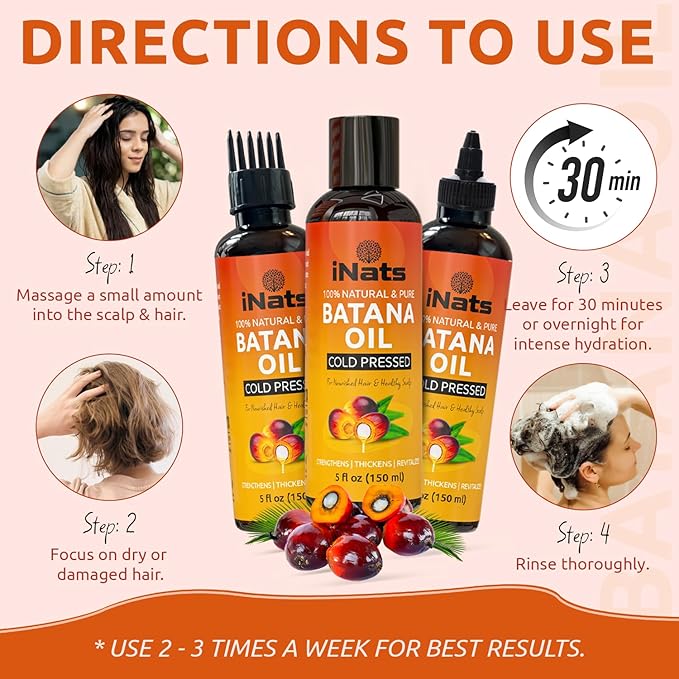 Premium Raw Batana Oil for Hair Growth (5 Fl Oz) - Dr. Sebi 100％ Pure & Batana Hair Growth Oil from Honduras - Organic & Natural - Deeply Nourishing Scalp for Thicker & Stronger Hair for Women & Men