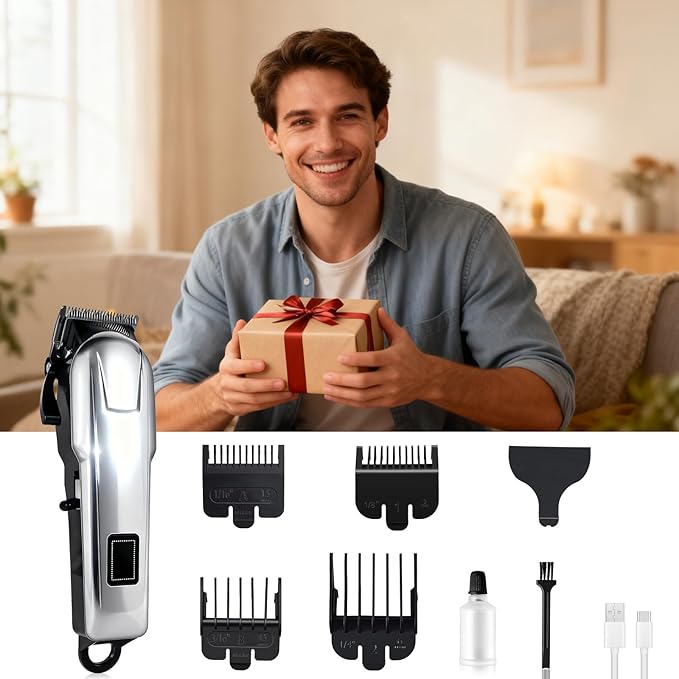 4 Pack Hair Clippers for Men Cordless Clippers for Hair Cutting Rechargeable Beard Hair Trimmer LED Display Stocking Stuffers for Men