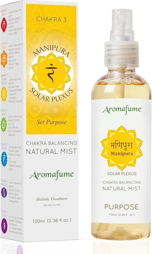 Solar Plexus Chakra Natural Mist by Aromafume | 100ml/3.3 fl oz | Manipura | Aromatherapy Spray for Chakra Balance | Lemongrass & Rosemary Extracts | Essential Oil Spray for Meditation, Yoga, Reiki