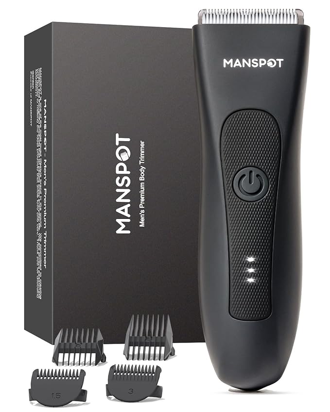 MANSPOT Manscape Groin & Body Hair Trimmer for Men, Electric Ball Pubic Trimmer Shaver,Manscape Kit with 4 Guard,Replaceable Ceramic Blade Heads,Waterproof Wet/Dry Shaver,90 Minutes Shaving