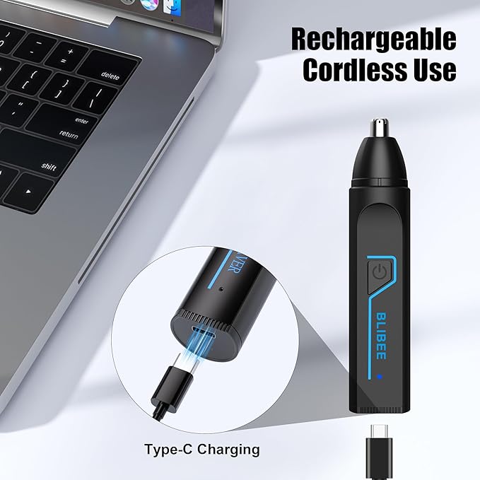 Nose Hair Trimmer for Men, 2025 Professional Painless USB Rechargeable Eyebrow Trimmer, Ear and Nose Hair Trimmer for Men Women, Facial Hair Remover with Powerful Motor, Black