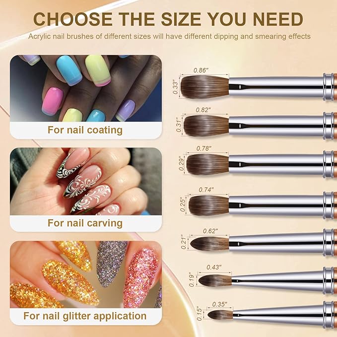 Acrylic Nail Brush Size 2, 100% Real Kolinsky Art Nail Brush for Acrylic Powder Application, Handmade Women Manicure Nail Extension Tool for Professional DIY Home Salon and Beginners