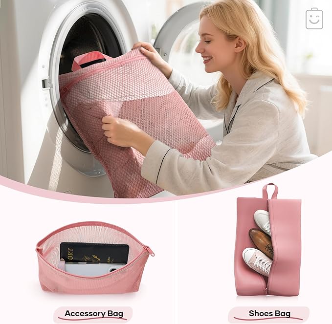 Veken 9/11 Set Compression Packing Cubes for Travel Essentials,Compressible Expandable Large Luggage Suitcase Organizer Bags for Clothing,Durable Space Saver Storage Bags with Toiletry Bags(Pink)