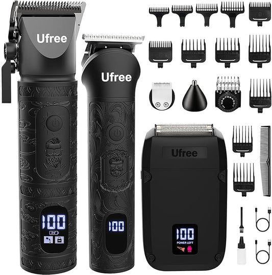 Ufree Beard Trimmer, Hair Clippers Mens Shaver Electric Razor, Hair Trimmer for Men Cordless Barber Clippers and Trimmers Set, Hair Cutting Kit for Men Grooming Gifts, Black