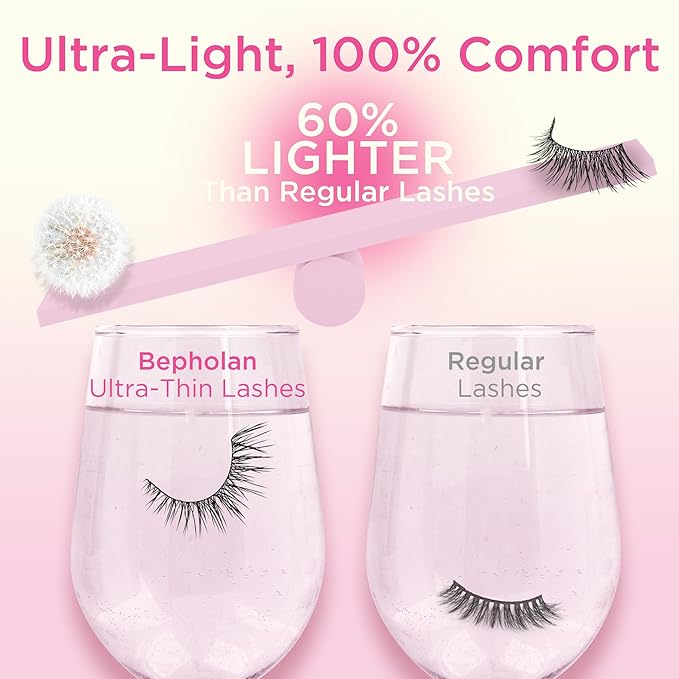 BEPHOLAN False Eyelashes With Tweezers- Ultra-thin False Lashes10 Pairs Eyelashes Pack Natural look Lash Strips Lightweight Lashes with Soft Clear Band(CCS117)
