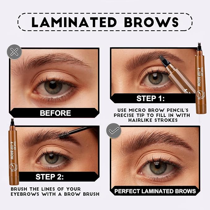 2PC Microblading Eyebrow Pencil Waterproof & Ultra-Fine Tip - Eyebrow Pen for Natural Hair-Like Strokes, Brow Pencil with Smudge-Proof Long Lasting Formula for All-Day Wear