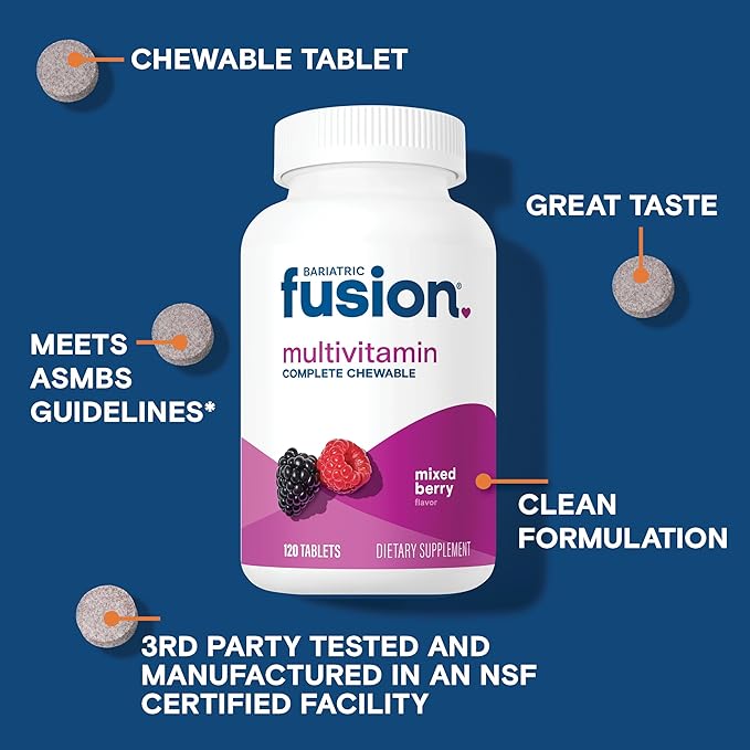 Bariatric Fusion Mixed Berry Complete Chewable Bariatric Multivitamin For Bariatric Surgery Patients Including Gastric Bypass and Sleeve Gastrectomy, 120 Tablets