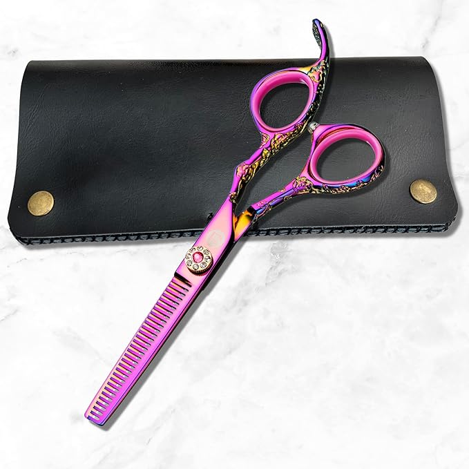 Saki Shears Kohana Thinning Shears for Professionals - Pink - Japanese Steel 440C - Pink Texturizing Scissors for Hairdressers