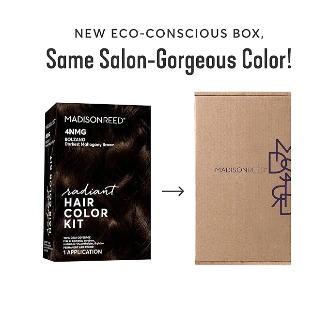 Madison Reed Radiant Hair Color Kit | 4NMG Darkest Chocolate Brown with Warm Mahogany Tones (Bolzano) for 100% Gray Hair Coverage | Dimensional Permanent Hair Dye | PPD-Free & Ammonia-Free | 1 Pack