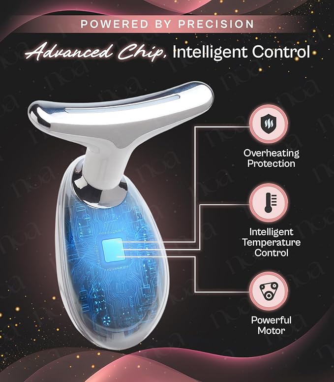 LuxeSkin 7 Color LED Red Light Therapy Facial Massager for Face and Neck, Electric Facial Tool for Skin Care with Vibration, Warm Mode & Travel Bag