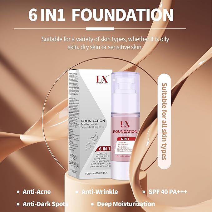 6-in-1 Makeup Infused with 1% Hyaluronic Acid- Matte + Poreless Liquid Foundation For A Glowing & Soft-Focus Look, Suitable for All Skin Types (107 Light, Acne-serum Foundation)