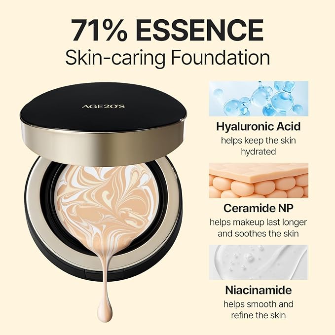 [NEW] AGE20'S Signature Essence Pact | 17N IVORY | Vegan Korean Cushion Foundation | Pack of 1 | Cream Foundation, Dewy & Glow Finish, Natural Coverage, SPF 50+