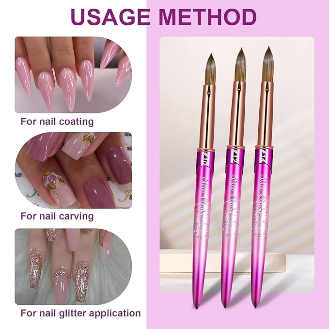 Acrylic Nail Brush Size 12, 100% Real Kolinsky Art Nail Brush for Acrylic Powder Application, Handmade Women Manicure Nail Extension Tool for Professional DIY Home Salon and Beginners