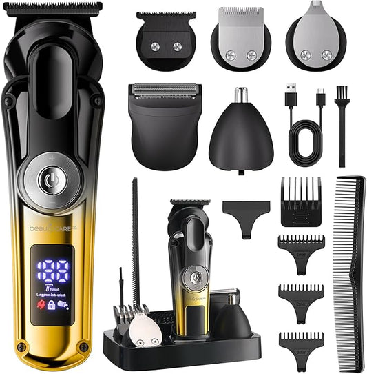 Professional Beard Trimmer for Men - Hair Clippers Men's Grooming Kit,Waterproof Cordless Rechargeable Electric Shaver Zero Gapped Trimmer Fading & Nose Hair Trimmer, Grooming at Home