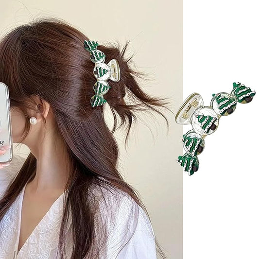 1pcs Christmas Hair Clips, 5D Stereoscopic Green Tree Claw Clips, Transparent Hairpin with Snow Tree Charm Designs, Large Size Christmas Hair Claw Clips, Xmas Hair Accessories for Hairstyle Decor