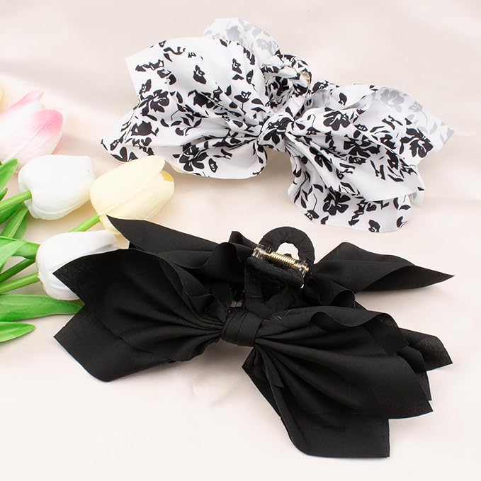 Bow Claw Clips Bow Hair Clips Black White 2PCS Big Hair Bows for Women Butterfly Styling Large Hair Clips for Thick Hair for Girls Hair Accessories for Teen