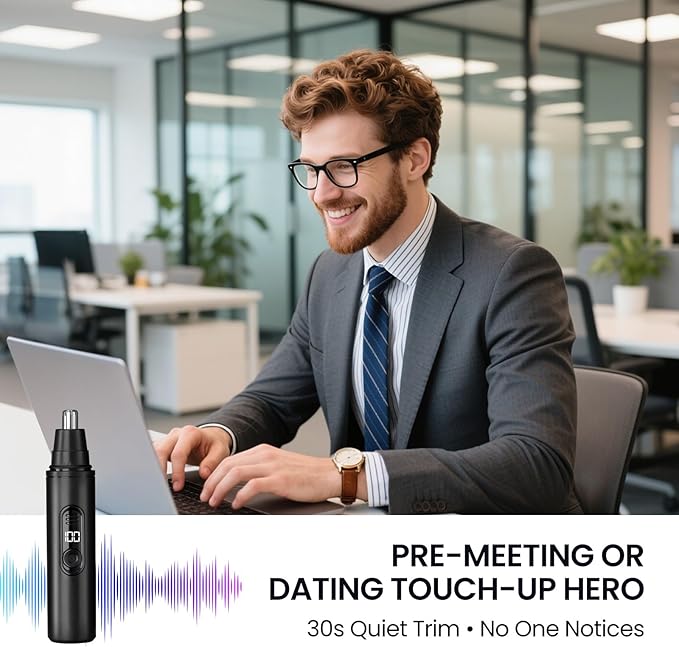 SUERBEATY Nose Hair Trimmer for Men Rechargeable, Electric Nose and Ear Hair Trimmer, Professional Nose Clipper, LED Display, Waterproof, Portable Travel Size, Painless, Black