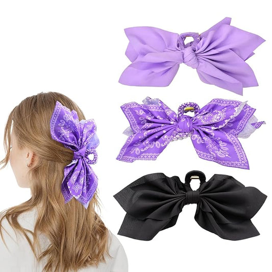 Bow Claw Clips Bow Hair Clips 3PC Purple Big Hair Bows for Women Butterfly Styling Large Hair Clips for Thick Hair for Girls Hair Accessories for Teen