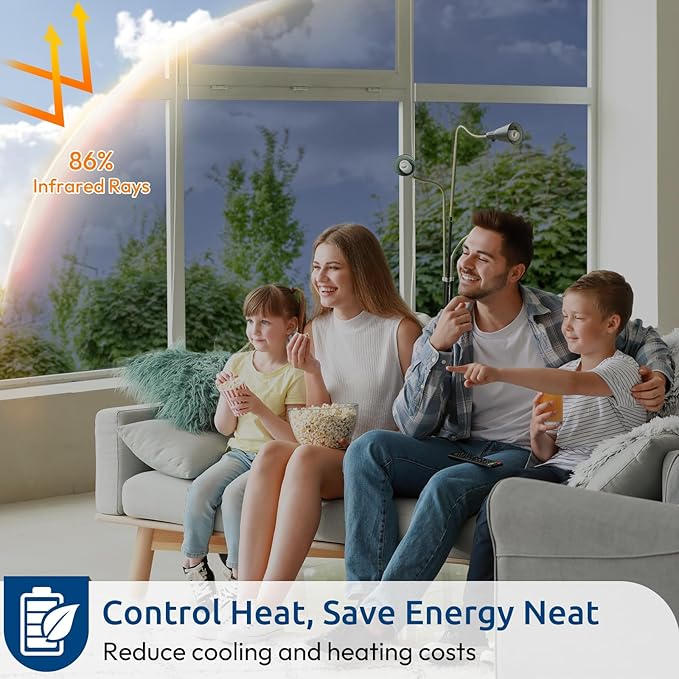 rabbitgoo Window Privacy Film One Way Window Tint for Home, Removable Reflective Heat Sun Blocking Anti UV Glass Door Covering, Mirror Tinting Film House Office, 29.5 in X 13.1 Feet, Blue Silver