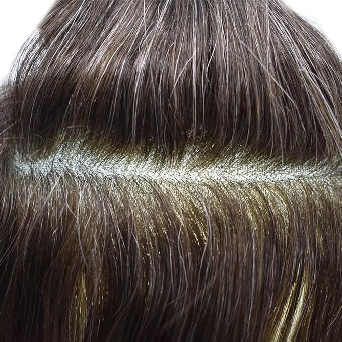 FACE MIRACLE Toupee for Men French Lace Hairpieces Human Hair Replacement System Skin PU around Mens Toupee Hair Piece for Man V-Looped Front 8"X10" #220 2# DARKEST BROWN WITH 20% SYNTHETIC GREY