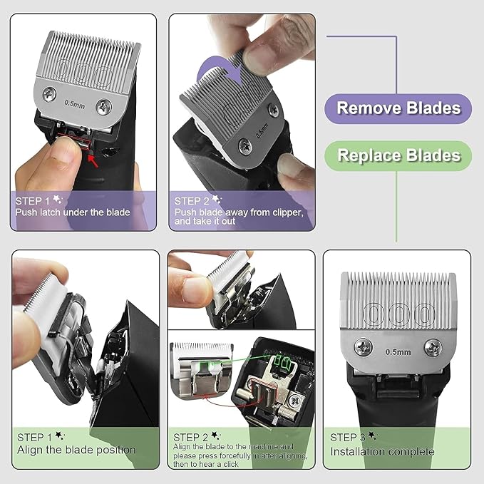 Professional Detachable Replacement Ceramic Blades set,compatible with oster Classic 76/Star-Teq/Power-Teq andi A*dis AGC,BDC,BGC,MBG Series Clippers (7 pcs)