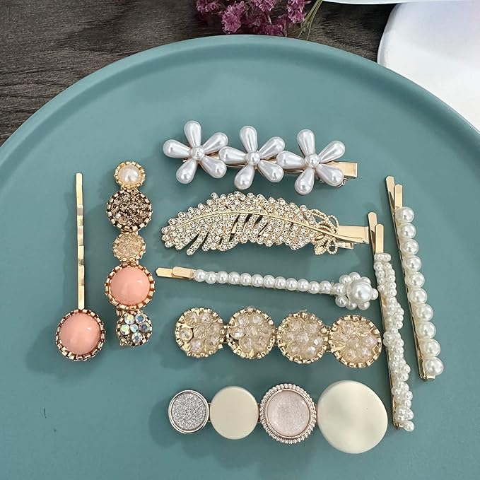 Mehayi 20 PCS Pearl Hair Clips Set Fashion Korean Acrylic Resin Hair Barrettes, Bobby Pins Hairpins for Women and Ladies Girls Headwear Styling Tools, Hair Accessories for Decorative Party Wedding