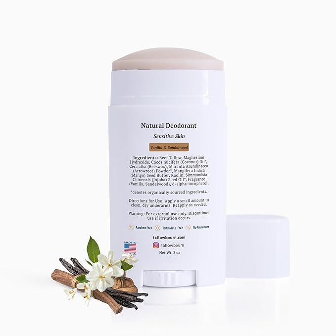 Dr. Dave's Primal Essence Tallow Deodorant - Aluminum and Baking Soda-Free - Helps Manage Body Odor and Sweat - Vanilla and Sandalwood Deodorant for Men and Women - 3 oz