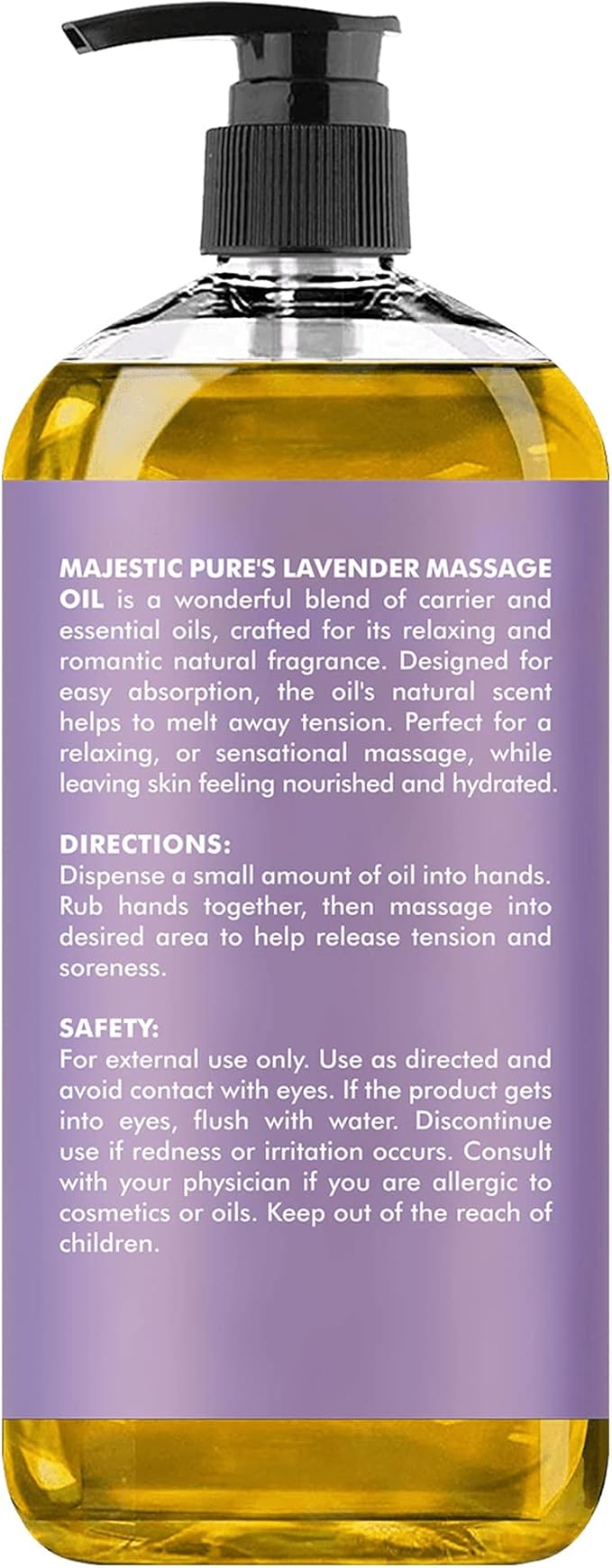 MAJESTIC PURE Lavender Massage Oil for Massage Therapy - Refreshing, and Relaxing - Natural Oils with Lavender Essential Oil - for All Skin Types - Men and Women - 8 fl oz