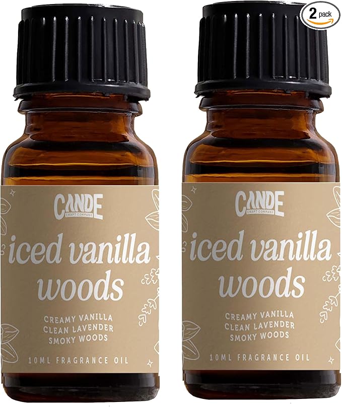 CANDECraftCo Premium Fragrance Oil – Diffuser Oils Fragrances Scented for Home, Candle Soap Making Supplies, Aromatherapy Blends for House (0.34 Fl Oz) (2-Pack, Iced Vanilla Woods)