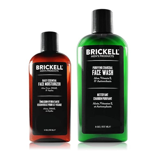 Brickell Men's Daily Essential Face Care Routine II, Purifying Charcoal Face Wash and Daily Essential Face Moisturizer, Natural and Organic, Unscented, Skincare Gift Set