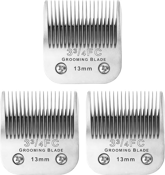 3 Pcs Size 3-3/4FC Detachable Dog Grooming Blades, Compatible with Andis, Oster A5, Wahl KM10 Series Clippers, Cut Length 13mm, Silver(3-3/4FC 13mm, 3Packs)