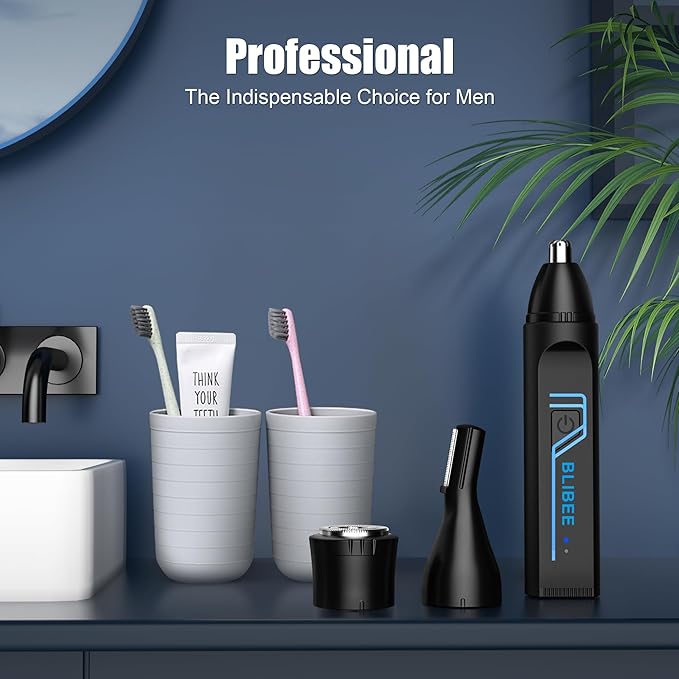 Nose Hair Trimmer for Men, 2025 Professional Painless USB Rechargeable Eyebrow Trimmer, Ear and Nose Hair Trimmer for Men Women, Facial Hair Remover with Powerful Motor, Black