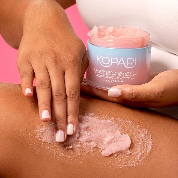 Kopari Pink Glow Exfoliating Body Polish, AHA Vegan Body Scrub for Women, Gentle and Effective, Pink Haze, 8 oz