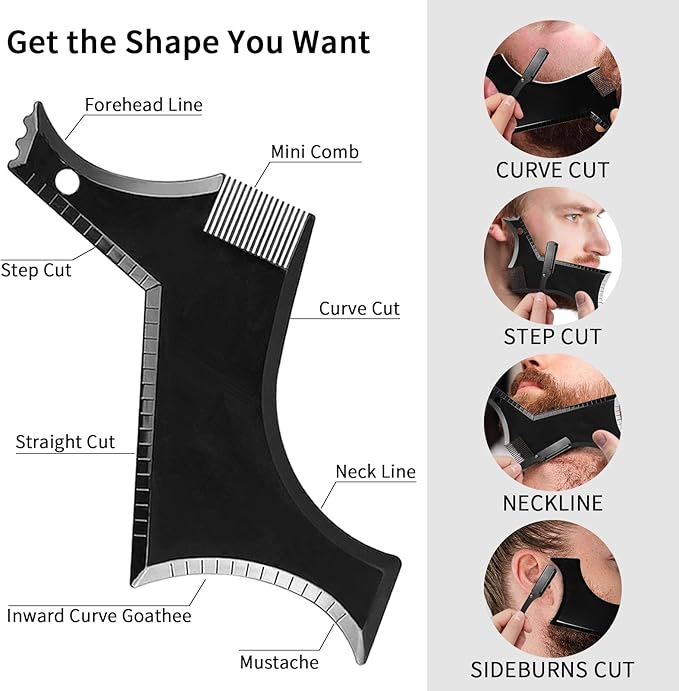 Beard Shaper for Men Beard Shaping Tools - Beard Straightener, Beard Template Guide, Professional Straight Edge Razor, Edge Blade, Barber Pencil, Beard Comb, Scissor, Gifts for Men Boyfriend Husband
