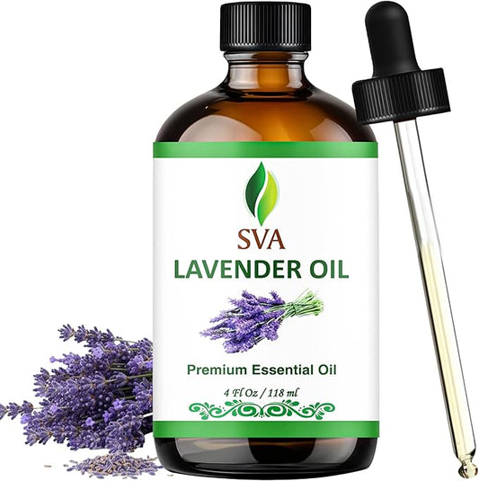 SVA Lavender Essential Oil – 4 Fl Oz – 100% Natural Lavender Oil - for Diffuser, Hair Care, Face, Skin Care, Aromatherapy, Scalp and Body Massage, Soap and Candle Making – with Dropper