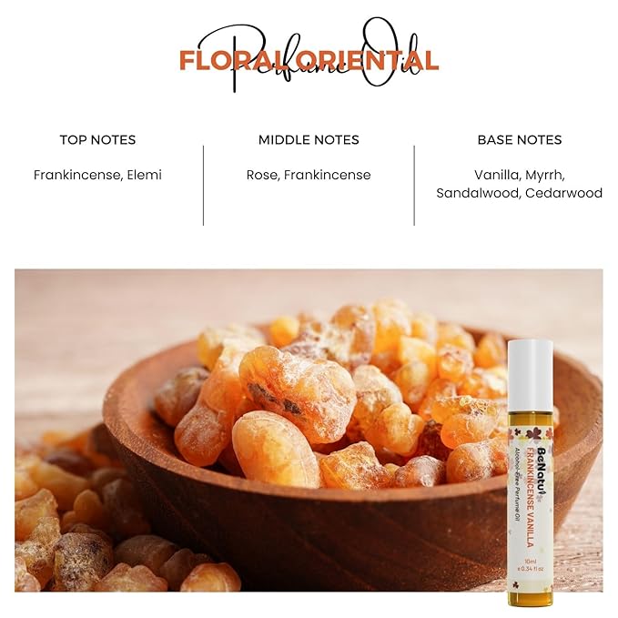 Frankincense Vanilla Perfume Oil Roll On for Women and Men, Alcohol Free Eau de Parfum, Travel Size Essential Oil Body Fragrance, Long Lasting Concentrated Woody Flower Scent, 10 ml