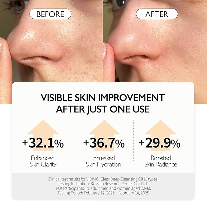 VIDIVICI Clear Purifying Deep Cleansing Oil 10.14 fl.oz | Gentle Makeup Remover for All Skin Types,Removes Waterproof Makeup with LHA,fermented camellia seed oil&rosehip seed oil,Korean skin care