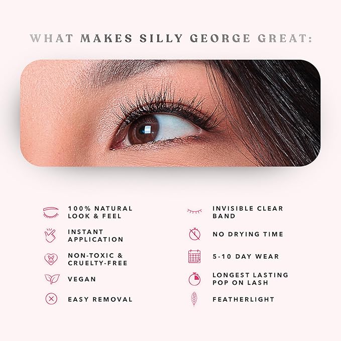 Silly George Pop-On Lashes - DIY 1-Step Pre-Glued Faux Eyelash Clusters, Natural Look Extensions, Black - Flutter, 5-7 Pair Set, Pack of 60 Clusters