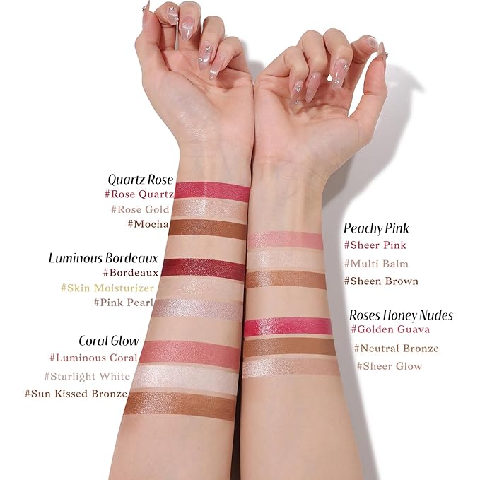 KIMUSE Face Sticks Trio, Cream Blush Stick & Highlighter Stick & Contour Stick for Sculpt the Cheeks, Long Lasting Cream Contour Stick Trio for Face Makeup, with Brush