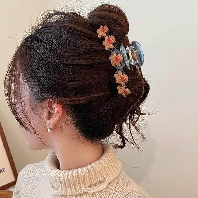 1Pcs Christmas Hair Clips, 5D Stereoscopic Gingerbread Man Design Hair Claw Clips for Thick/Thin Hair, Large Size Christmas Hair Accessories, Xmas Strong Hold Clamp Jaw Clips for Women Hair Supplies