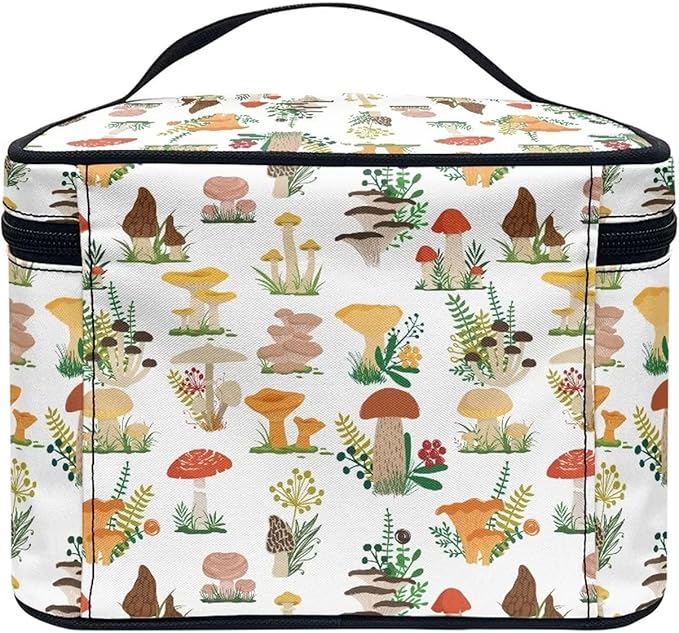 JoyLamoria Mushroom Blossoms Toiletry Bag Lightweight Cosmetic Bag Wallet Coin Purse