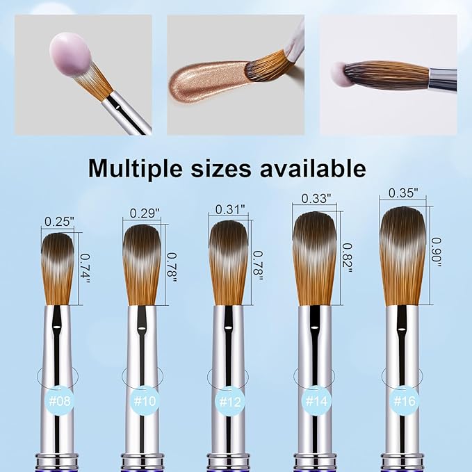 Acrylic Nail Brush Size 16, 100% Pure Kolinsky 3D Art Nail Brush with Gradient Blue Handle, Art Design Powder Nail Brush Pen for Nails Extension & Carving, Acrylic Application Tools