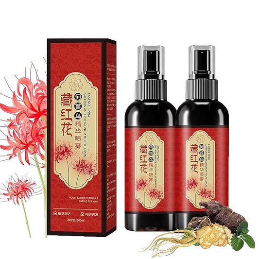2Pcs Saffron Hair Spray,Herbal Black Hair Spray,Saffron Hairs Blackening Spray,Essence Spray Saffron and Polygonum Multiflorum Leaving Hairs Shiny Non-Frizzy
