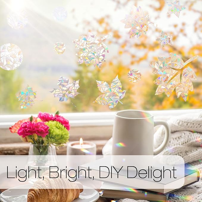 rabbitgoo Window Privacy Film Rainbow Film Decorative Window Sticker, 3D Static Stained Glass Cling Tint for Home Heat Control Non-Adhesive, 17.5 x 157.5 inches