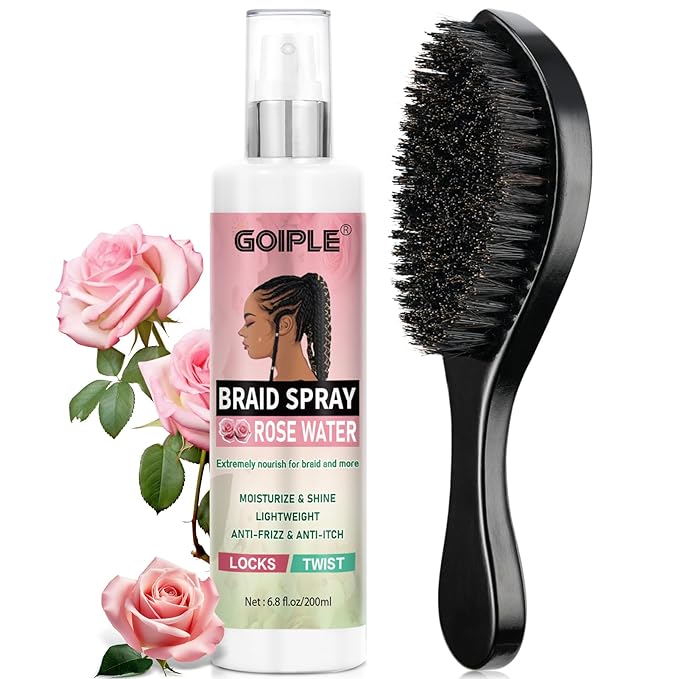 Braid Spray Rose Water for Dreads, Dreadlocks, Locks Spray Rose Water for Itchy Scalp, Shine&Bightweight for Dull Hair Twists, Cornrows, Box Braids Moisturizer Loc Moisturizer Braid Bristle Hair Brush