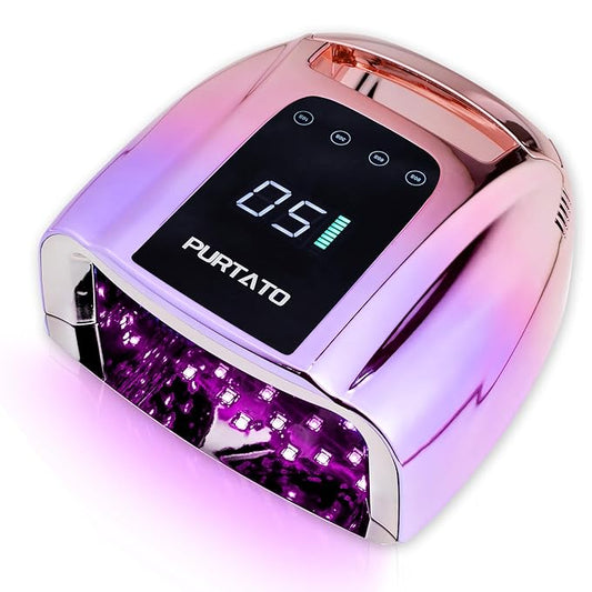Professional Rechargeable 96W UV LED Portable Cordless UV Light for Nail Lamp Machine with Removable Stainless Steel Bottom,4 Timer Setting and Smart Sensor Nail Dryer (Gradient Purple)