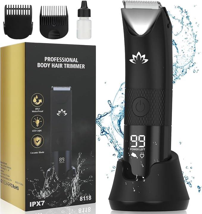 RESUXI Manscape Ball Trimmer for Men,Body& Pubic Hair Trimmer and Groin Hair Shaver, Bikini Trimmer Women,Smooth Shaving, Lightweight with Travel Lock, IPX7 Waterproof Wet/Dry Shaving, LED Display