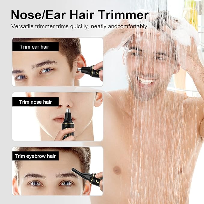 Nose Hair Trimmers for Men，Rechargeable Hair Trimmer 2 in 1 Painless Multifunctional Ear and Nose Hair Trimmer with IPX7 Waterproof Dual Edge Blades (Black)