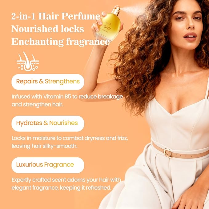 Hair Perfume for Women, Eau De Toilette Spray with Vitamin B5, Moisturizing & Nourishing Hair, Clean Fragrances Hair Spray Women, Daily Hair Repair Mist, Lemo Marigold Blossom, 2.5 fl oz